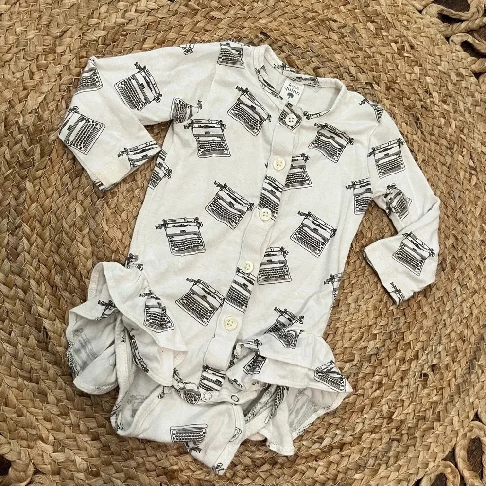 Kate Quinn Type Writer Double Ruffle Bubble 6-12 Months